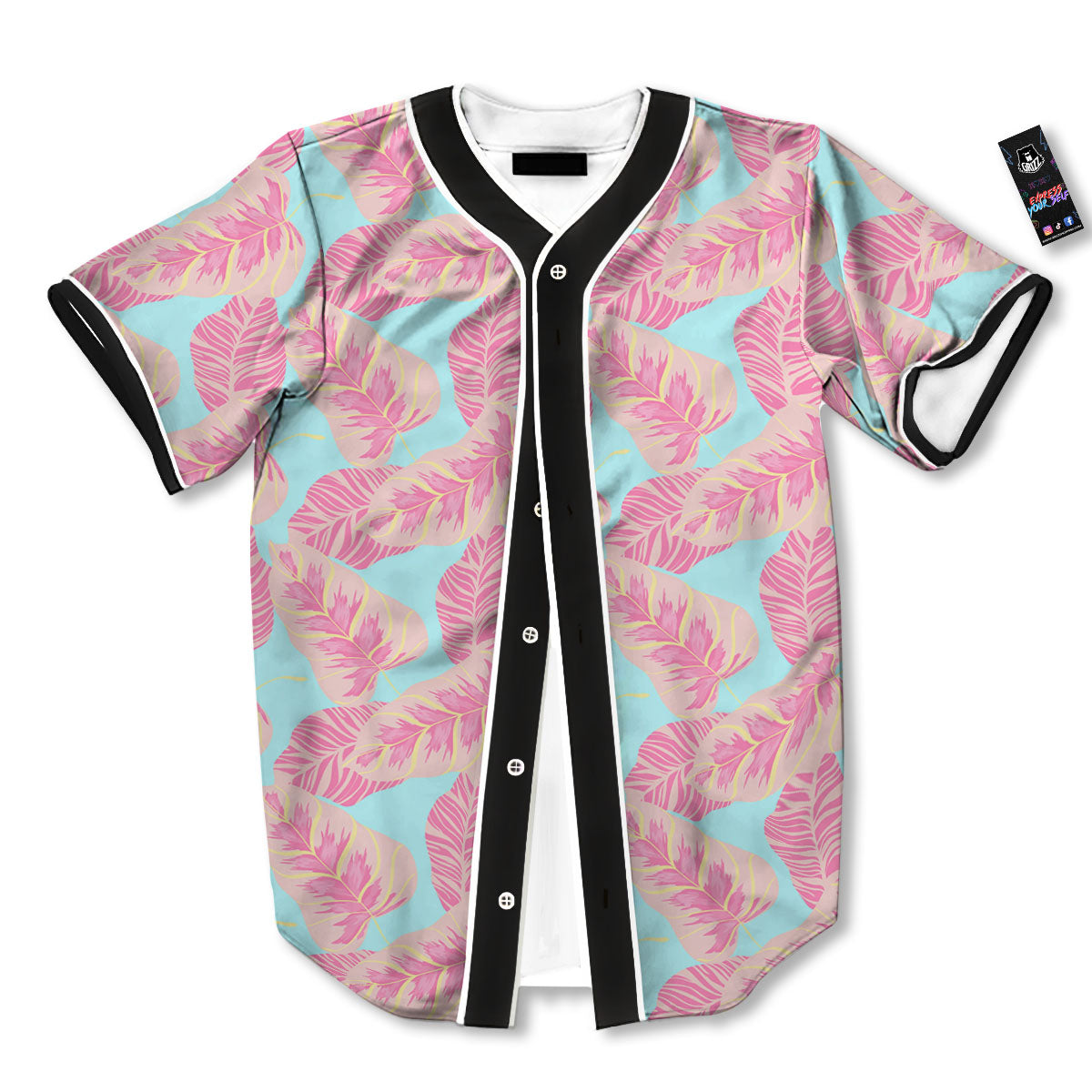 Tropical Leaf Pink And Teal Print Pattern Baseball Jersey-grizzshop