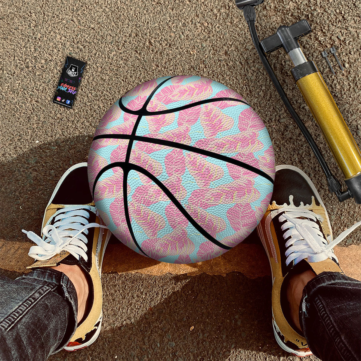 Tropical Leaf Pink And Teal Print Pattern Basketball-grizzshop