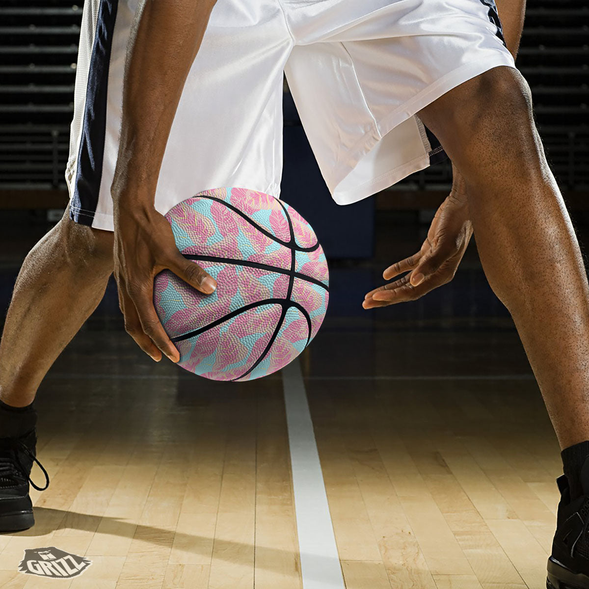 Tropical Leaf Pink And Teal Print Pattern Basketball-grizzshop