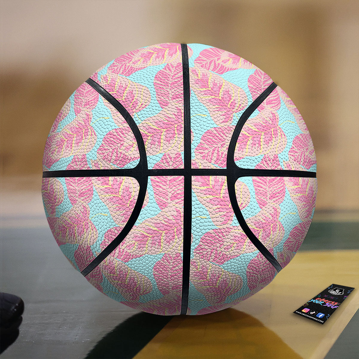 Tropical Leaf Pink And Teal Print Pattern Basketball-grizzshop