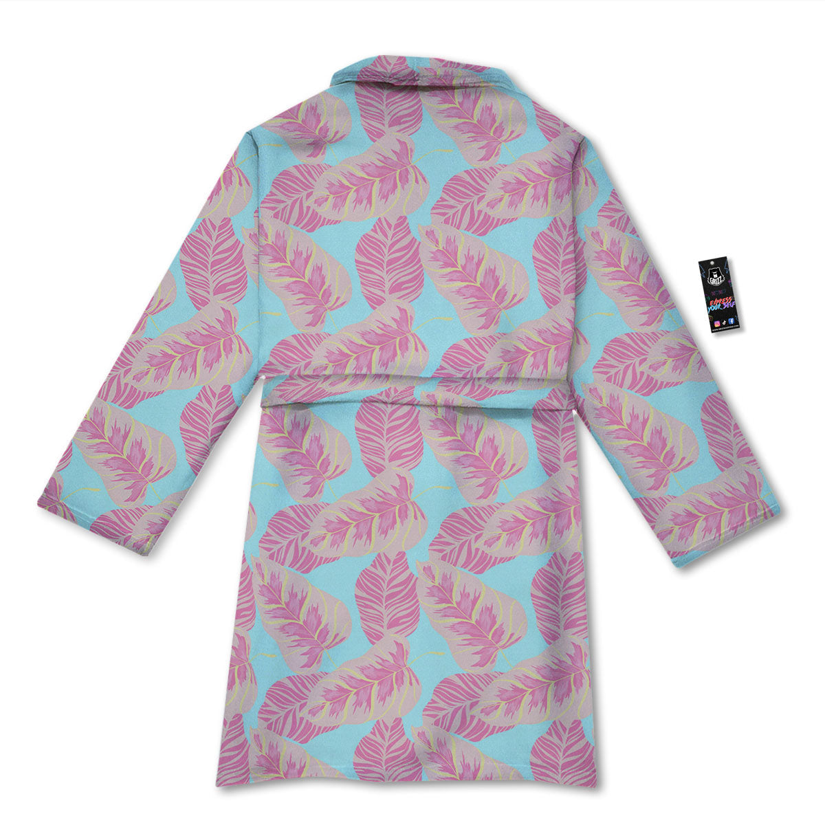 Tropical Leaf Pink And Teal Print Pattern Bathrobe-grizzshop