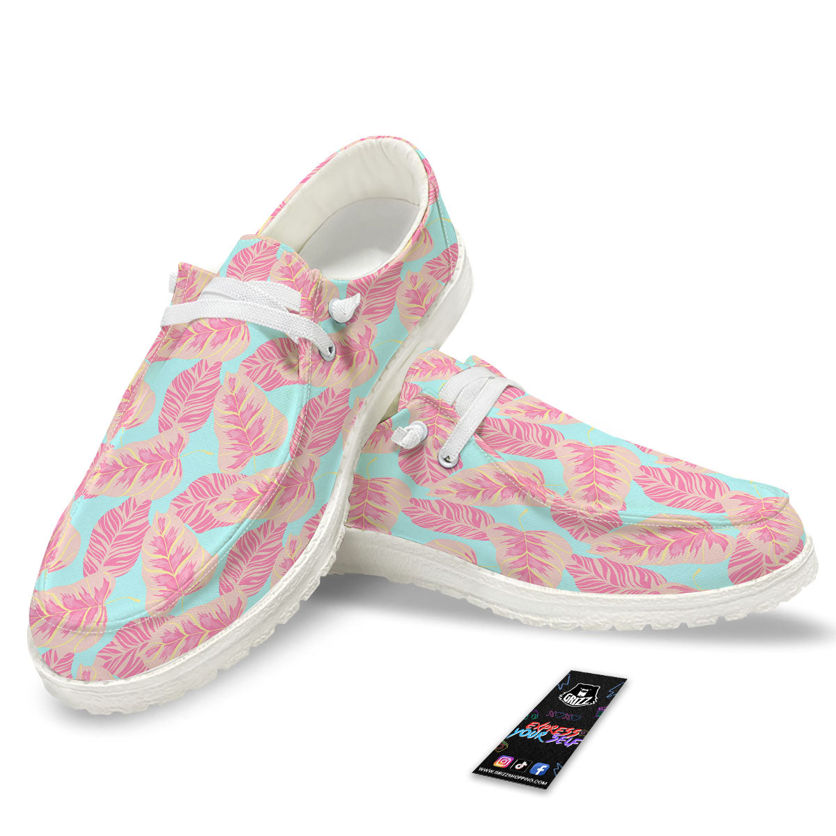 Tropical Leaf Pink And Teal Print Pattern Black Loafers-grizzshop