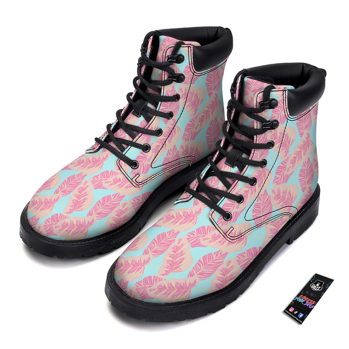 Tropical Leaf Pink And Teal Print Pattern Boots-grizzshop