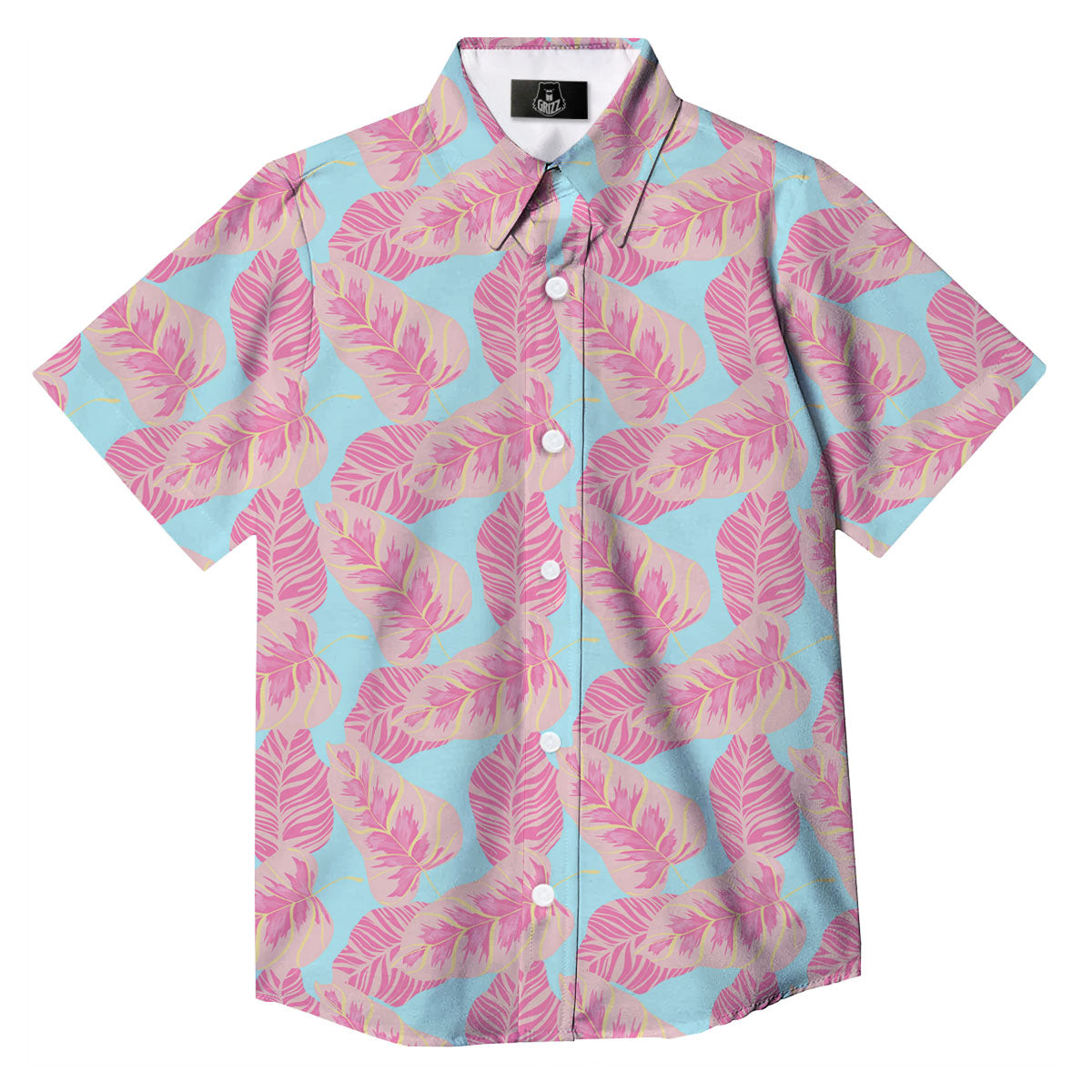 Tropical Leaf Pink And Teal Print Pattern Button Up Shirt-grizzshop
