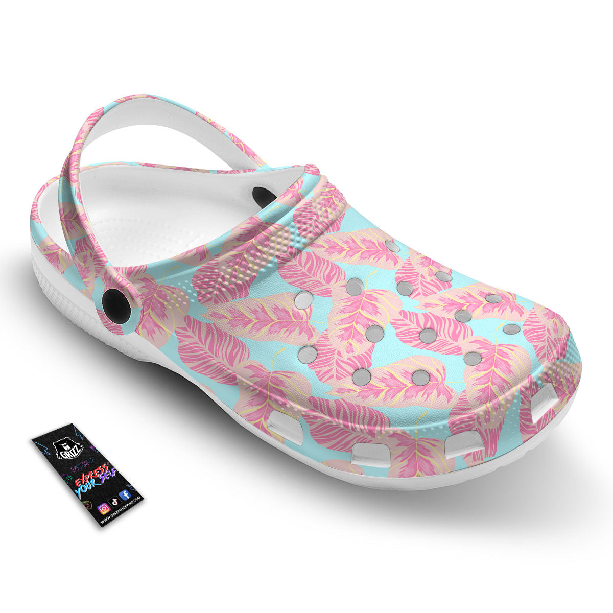 Tropical Leaf Pink And Teal Print Pattern Clog-grizzshop