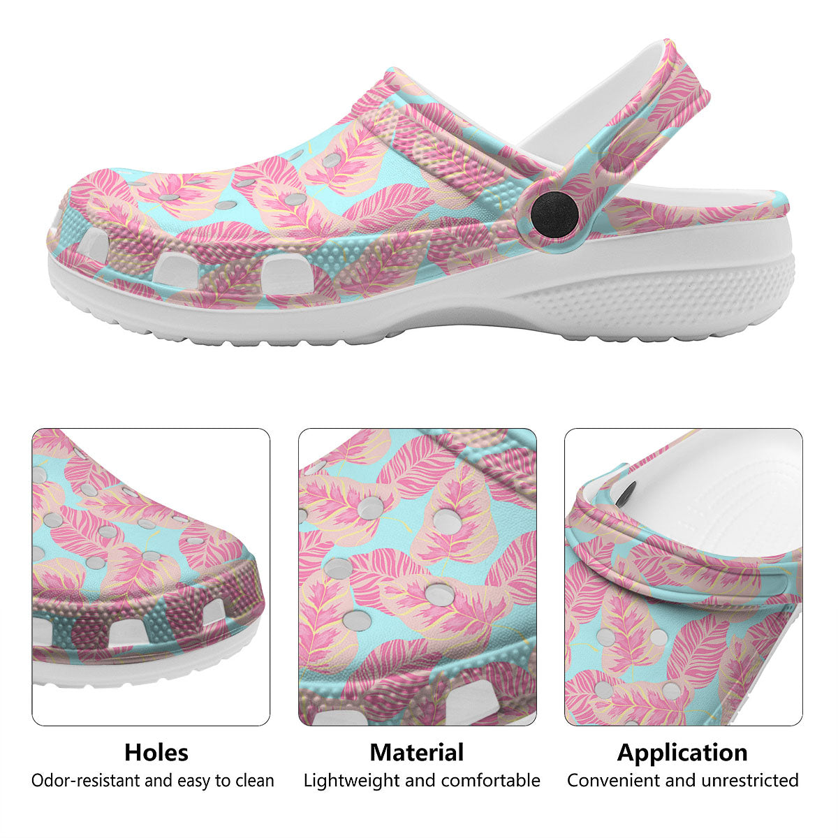 Tropical Leaf Pink And Teal Print Pattern Clog-grizzshop