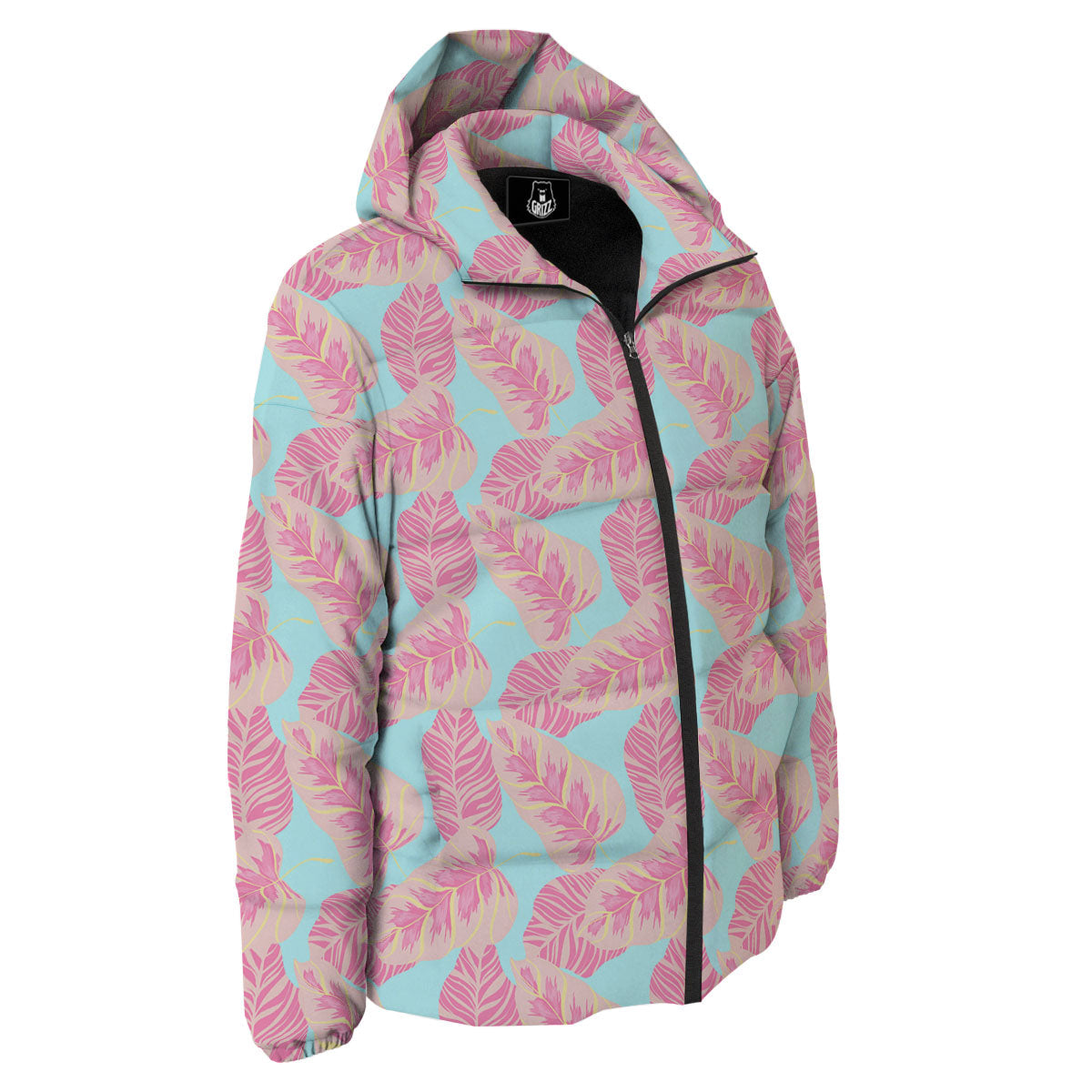 Tropical Leaf Pink And Teal Print Pattern Down Jacket-grizzshop