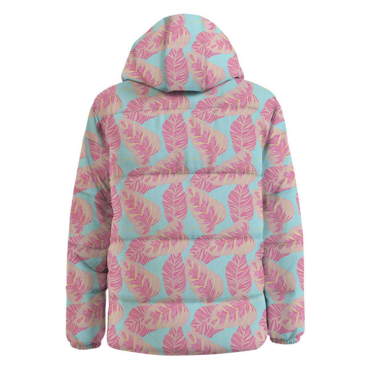 Tropical Leaf Pink And Teal Print Pattern Down Jacket-grizzshop