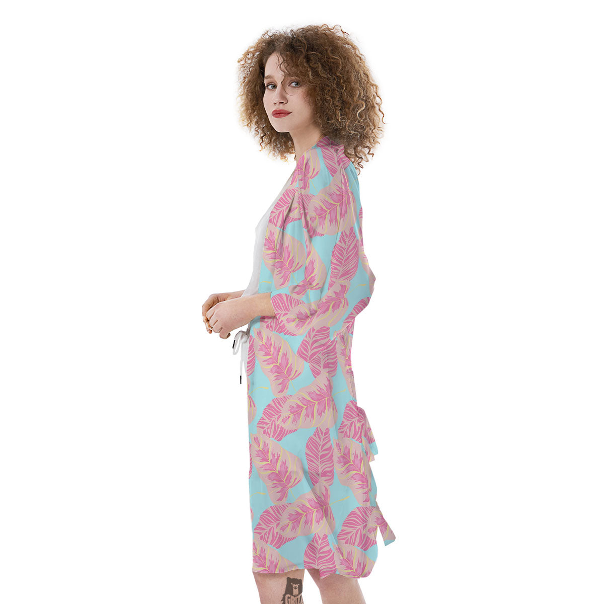 Tropical Leaf Pink And Teal Print Pattern Kimono-grizzshop