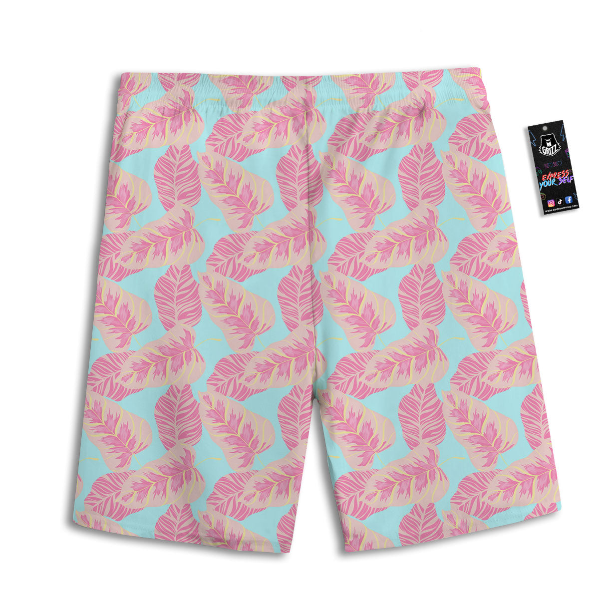 Tropical Leaf Pink And Teal Print Pattern Men's Athletic Shorts