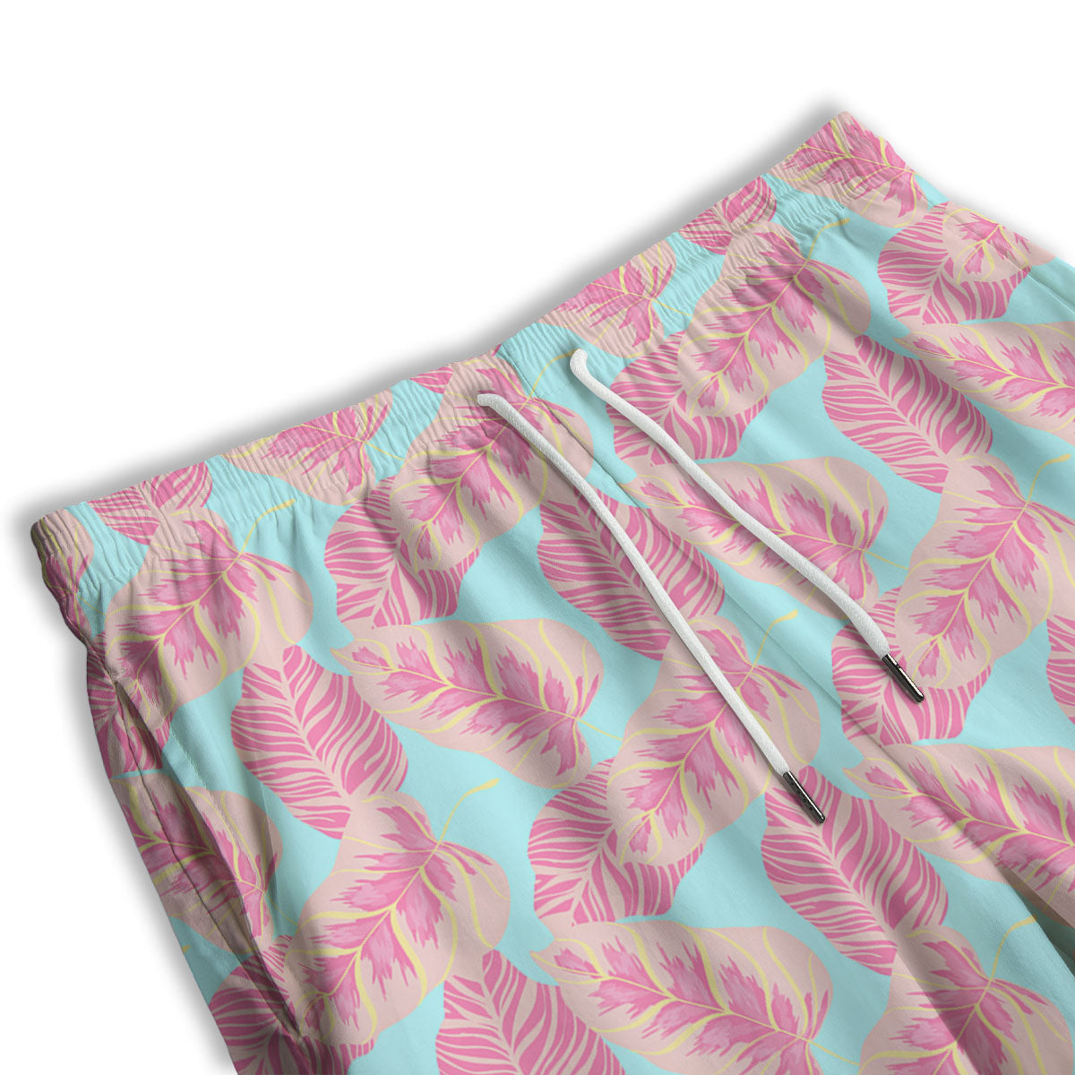 Tropical Leaf Pink And Teal Print Pattern Men's Athletic Shorts