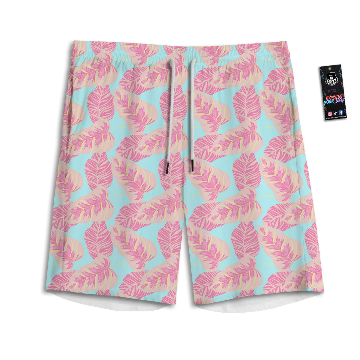 Tropical Leaf Pink And Teal Print Pattern Men's Athletic Shorts
