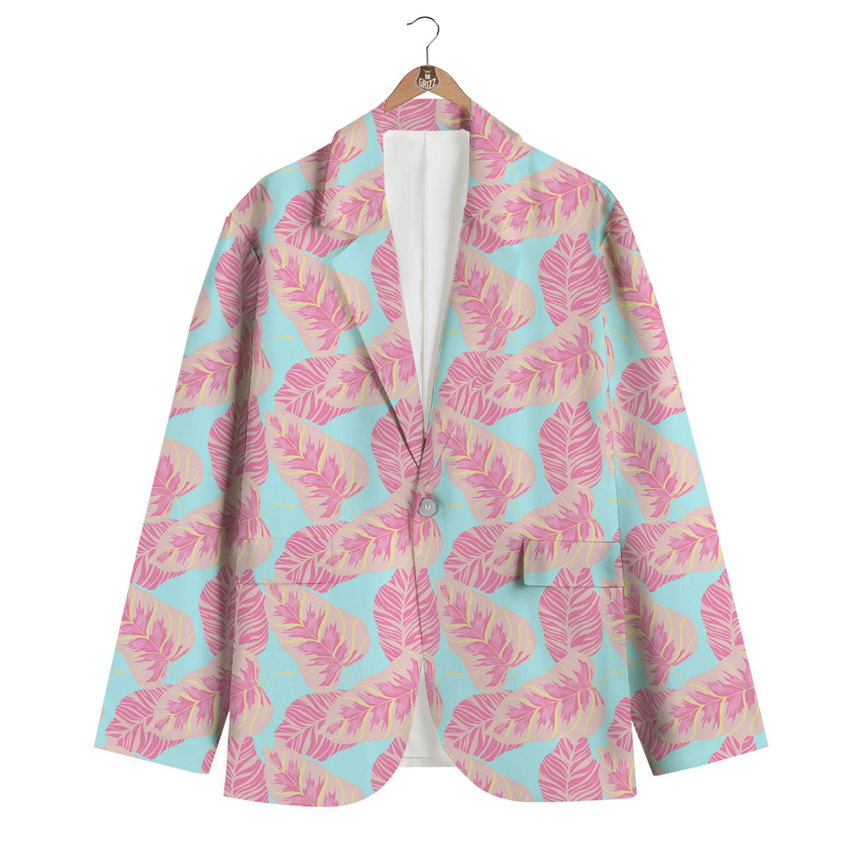 Tropical Leaf Pink And Teal Print Pattern Men's Blazer-grizzshop
