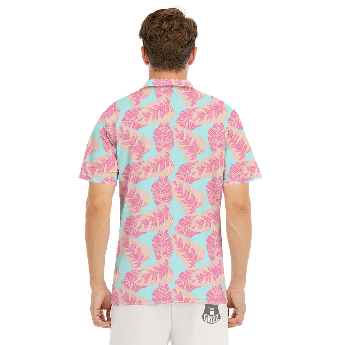 Tropical Leaf Pink And Teal Print Pattern Men's Golf Shirts-grizzshop