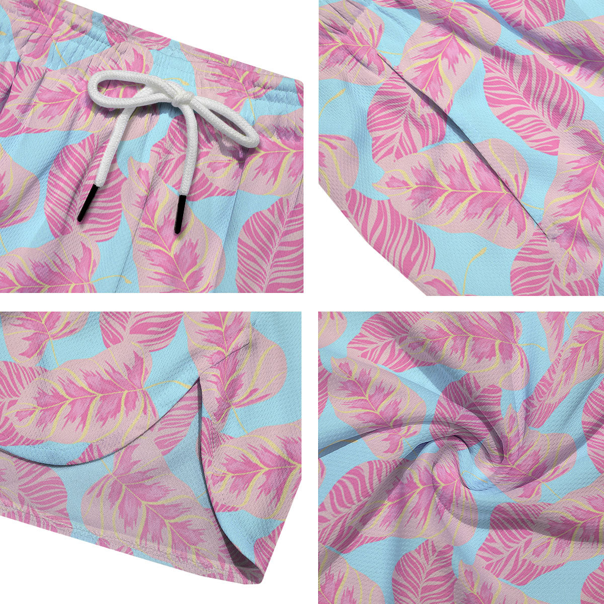 Tropical Leaf Pink And Teal Print Pattern Men's Running Shorts-grizzshop
