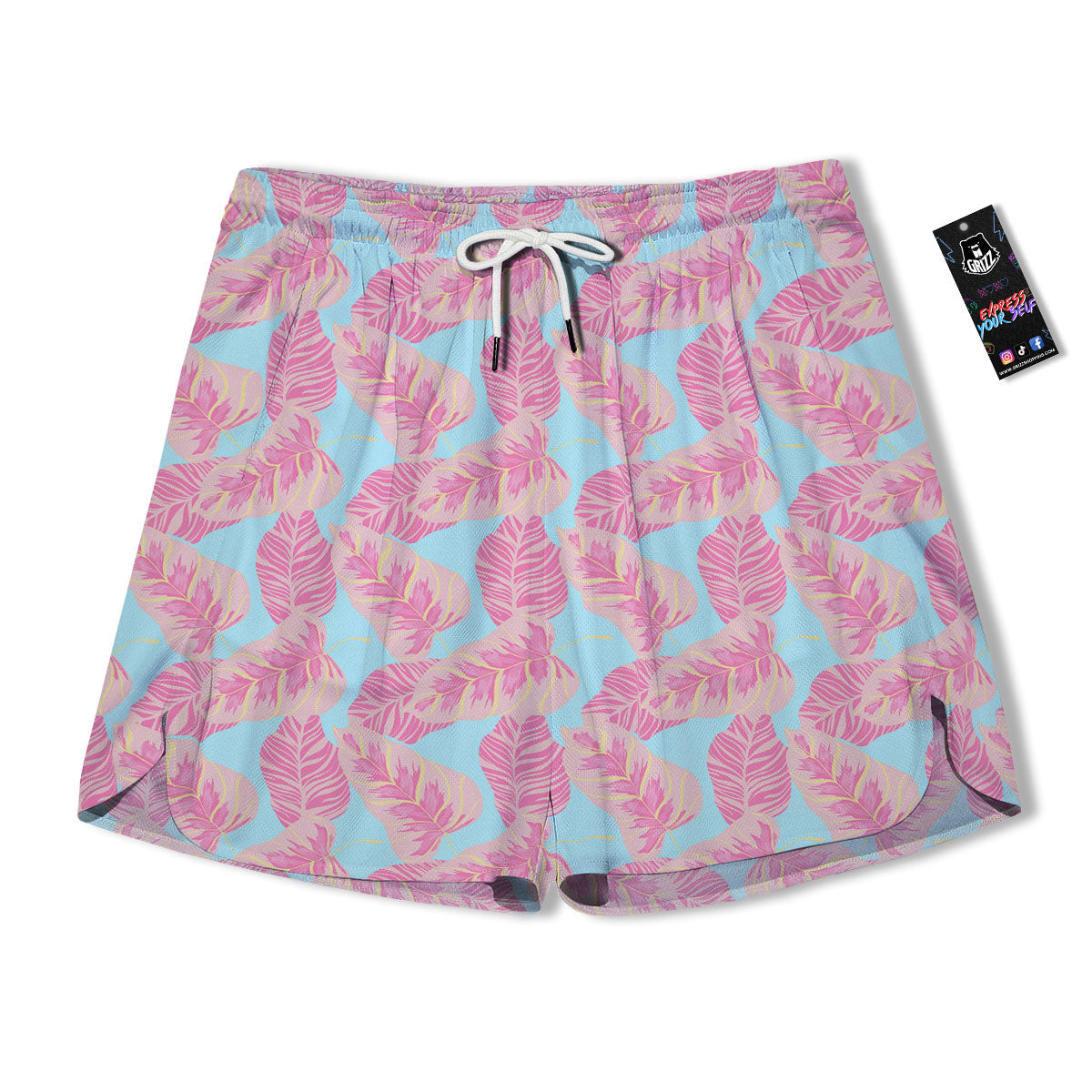 Tropical Leaf Pink And Teal Print Pattern Men's Running Shorts-grizzshop