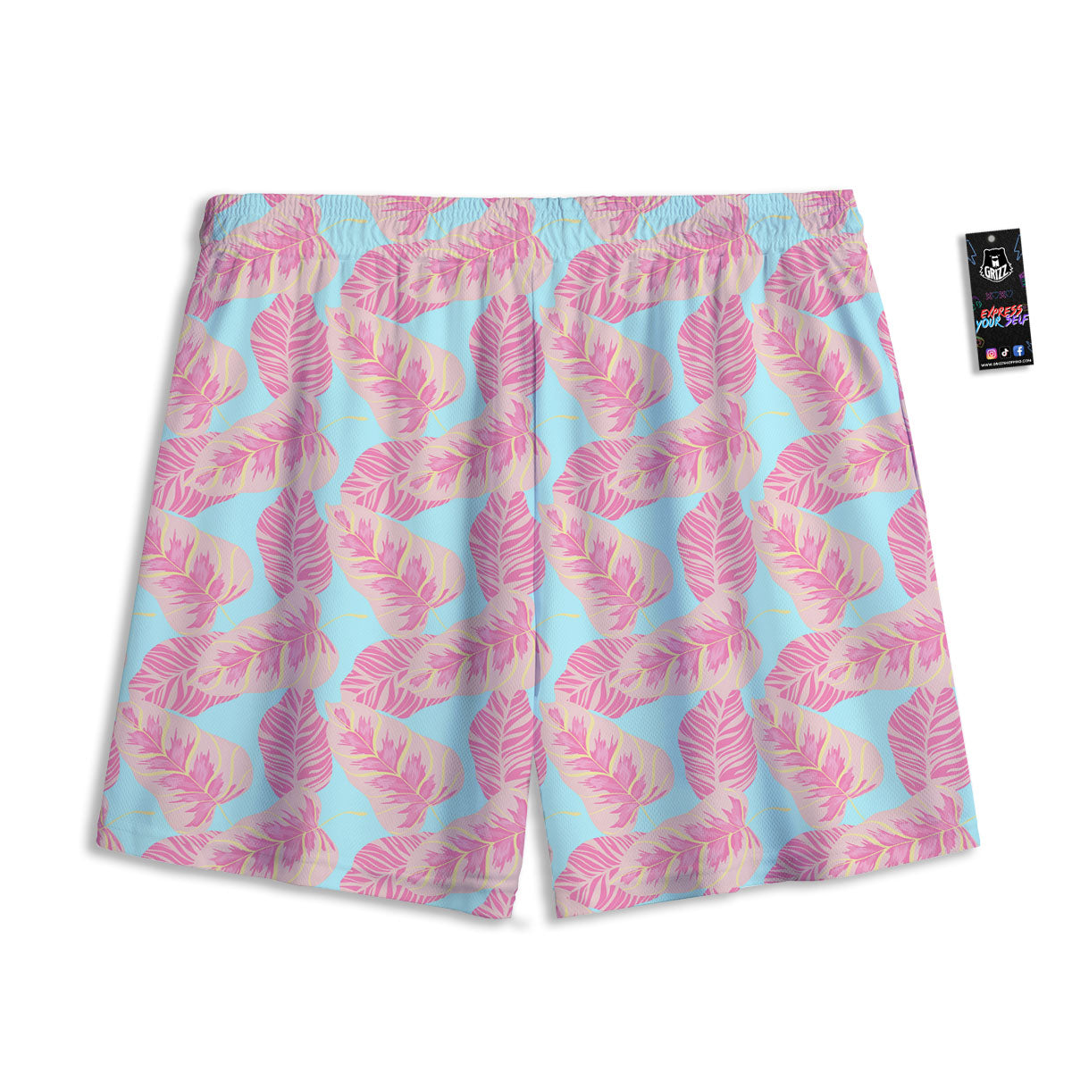 Tropical Leaf Pink And Teal Print Pattern Mesh Shorts