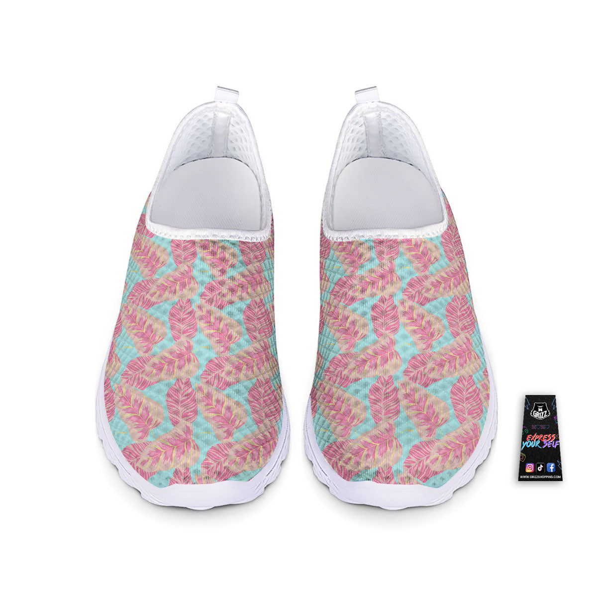 Tropical Leaf Pink And Teal Print Pattern Nurse Shoes-grizzshop