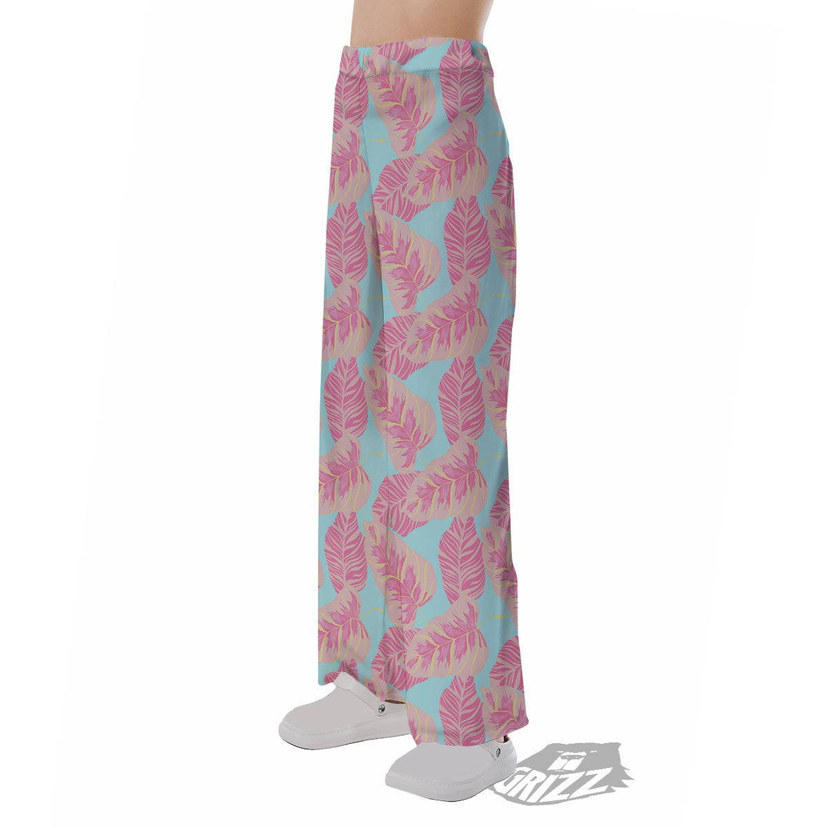Tropical Leaf Pink And Teal Print Pattern Pajama Pants-grizzshop