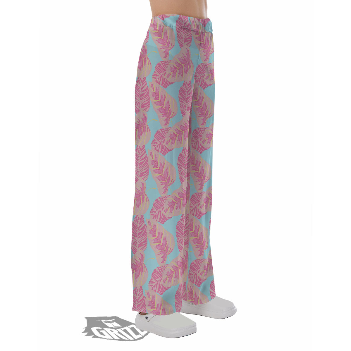 Tropical Leaf Pink And Teal Print Pattern Pajama Pants-grizzshop