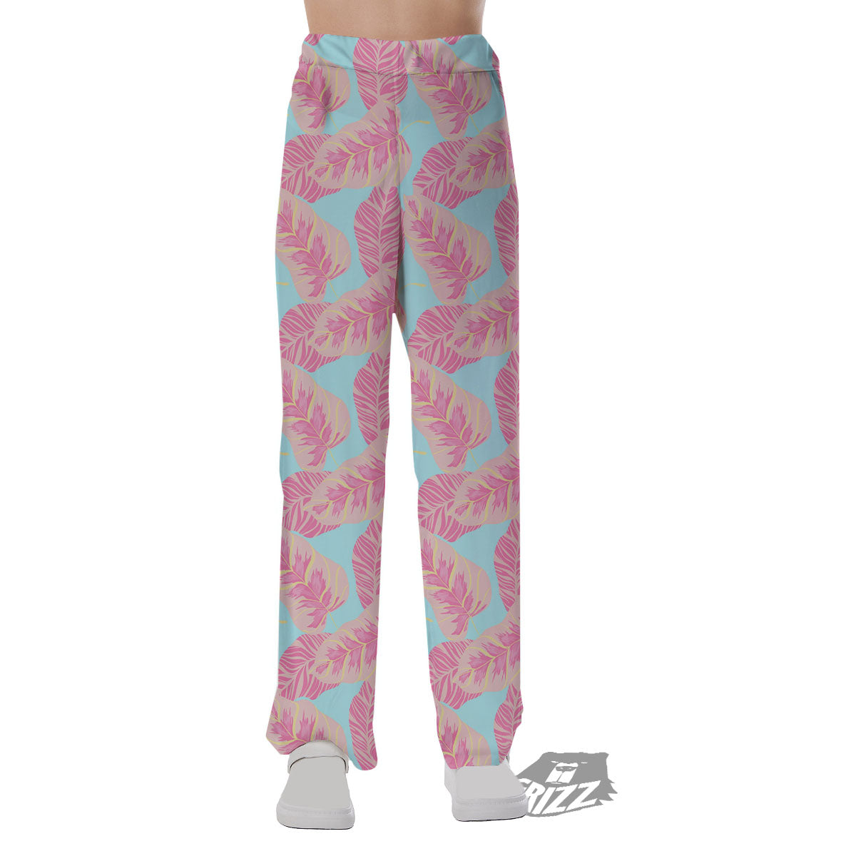 Tropical Leaf Pink And Teal Print Pattern Pajama Pants-grizzshop