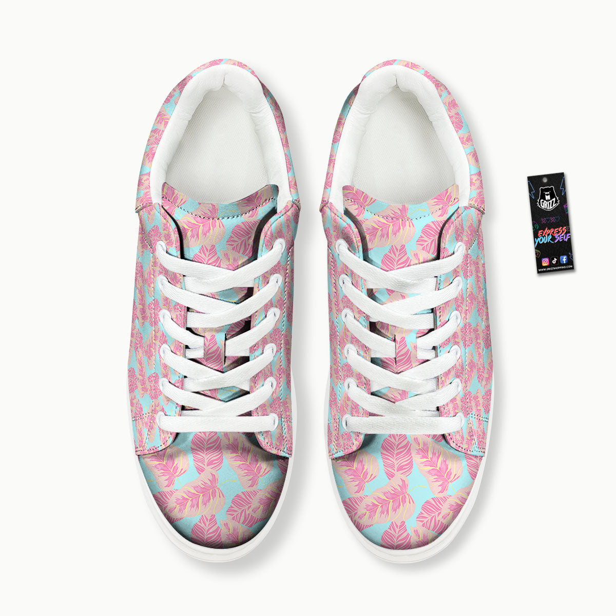 Tropical Leaf Pink And Teal Print Pattern Platform Shoes-grizzshop