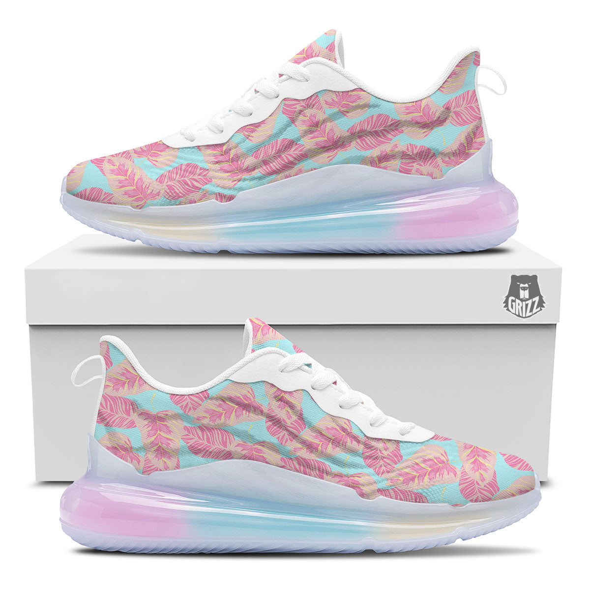 Tropical Leaf Pink And Teal Print Pattern Running Sneakers-grizzshop
