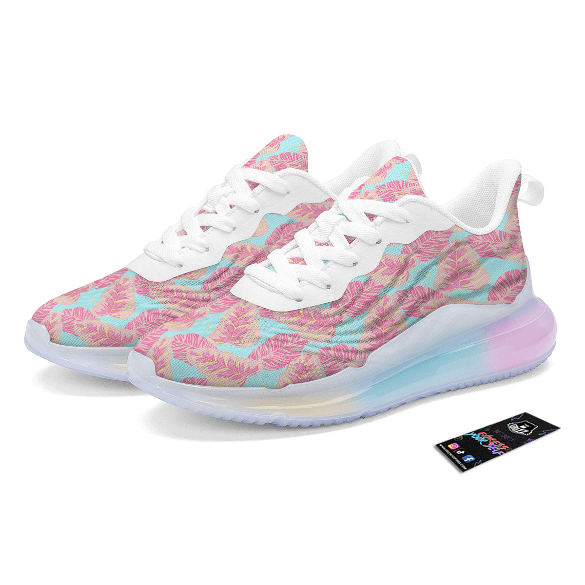 Tropical Leaf Pink And Teal Print Pattern Running Sneakers-grizzshop