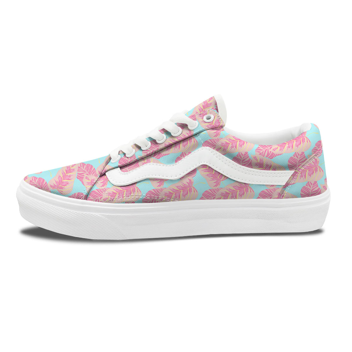 Tropical Leaf Pink And Teal Print Pattern Skate Shoes-grizzshop
