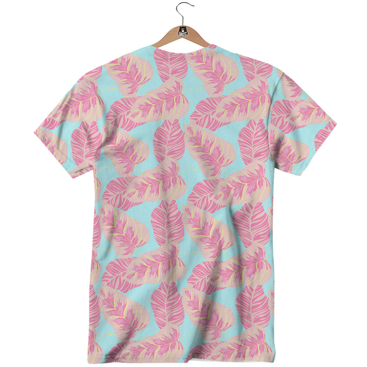 Tropical Leaf Pink And Teal Print Pattern T-Shirt-grizzshop