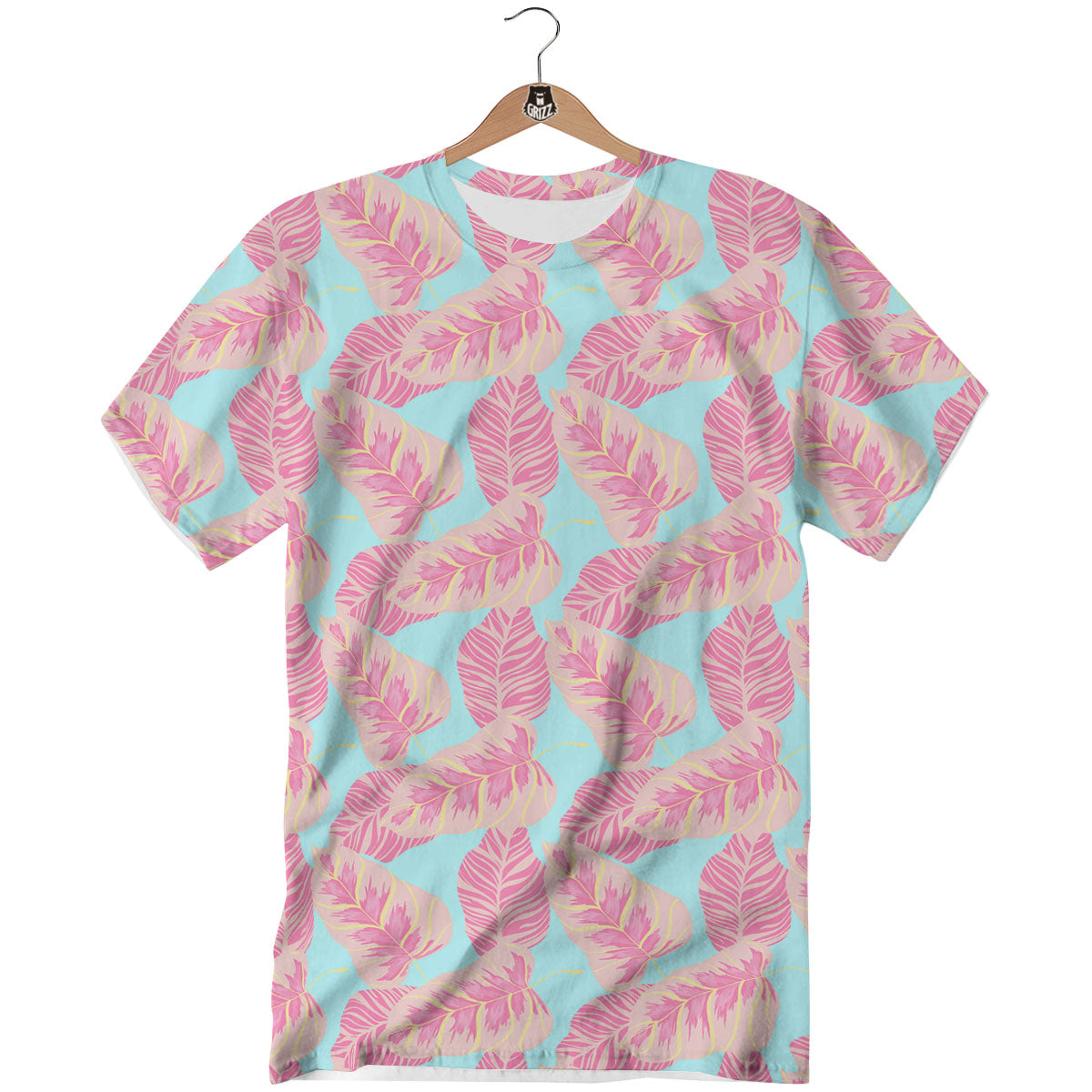 Tropical Leaf Pink And Teal Print Pattern T-Shirt-grizzshop