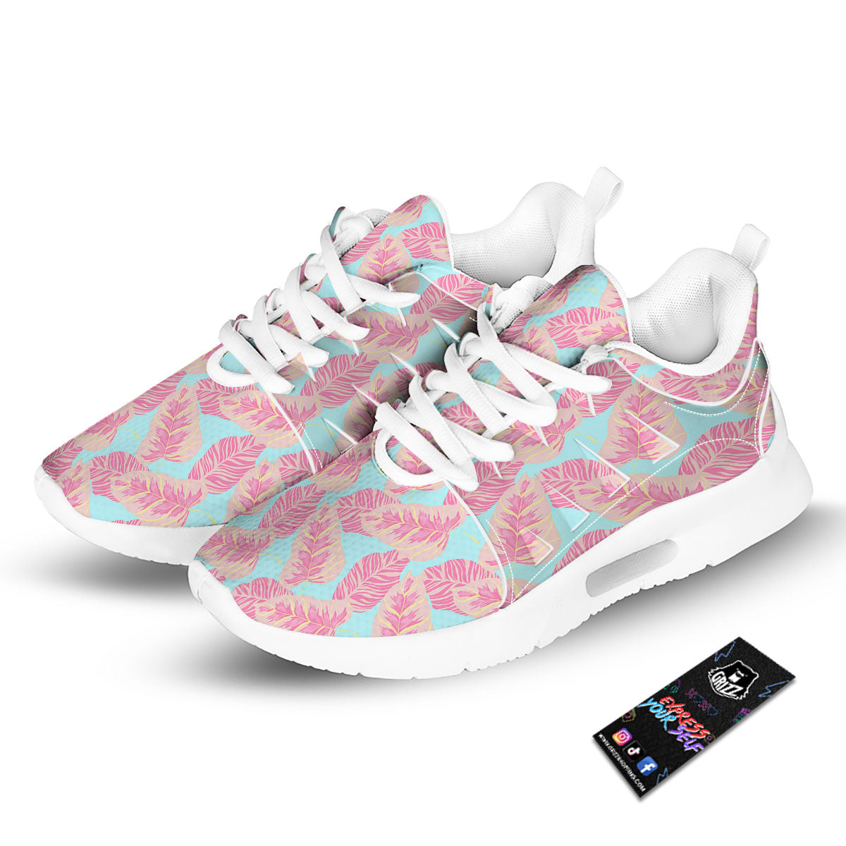 Tropical Leaf Pink And Teal Print Pattern Tennis Shoes-grizzshop