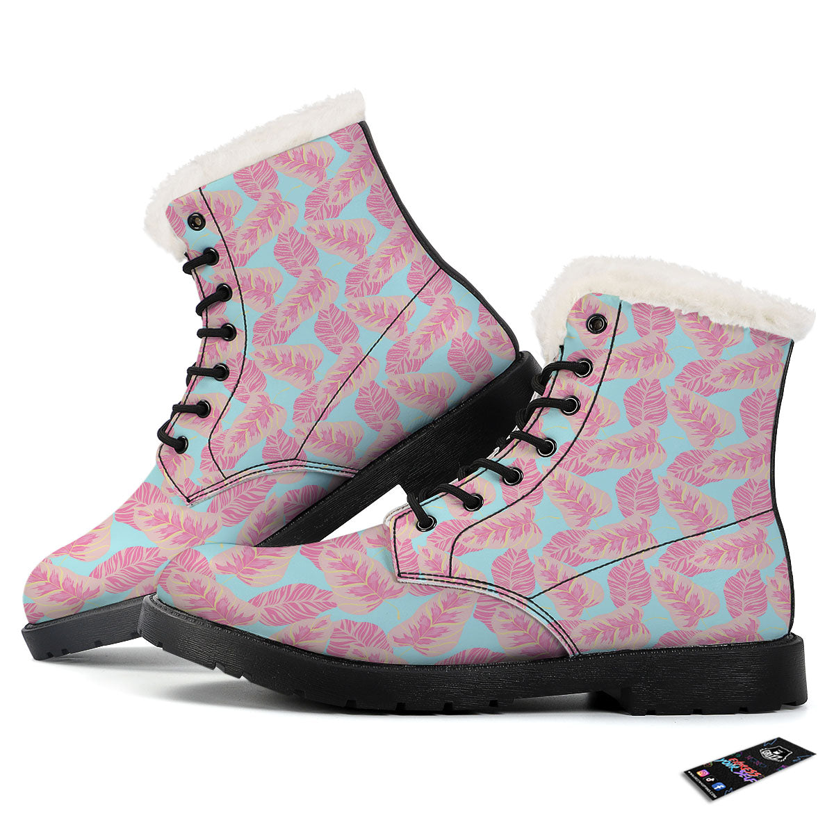 Tropical Leaf Pink And Teal Print Pattern Winter Boots-grizzshop