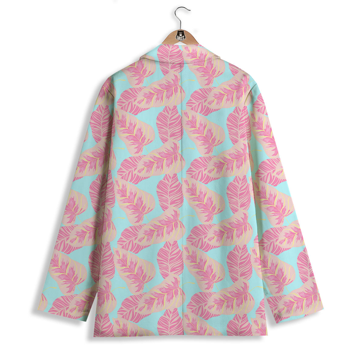 Tropical Leaf Pink And Teal Print Pattern Women's Blazer-grizzshop