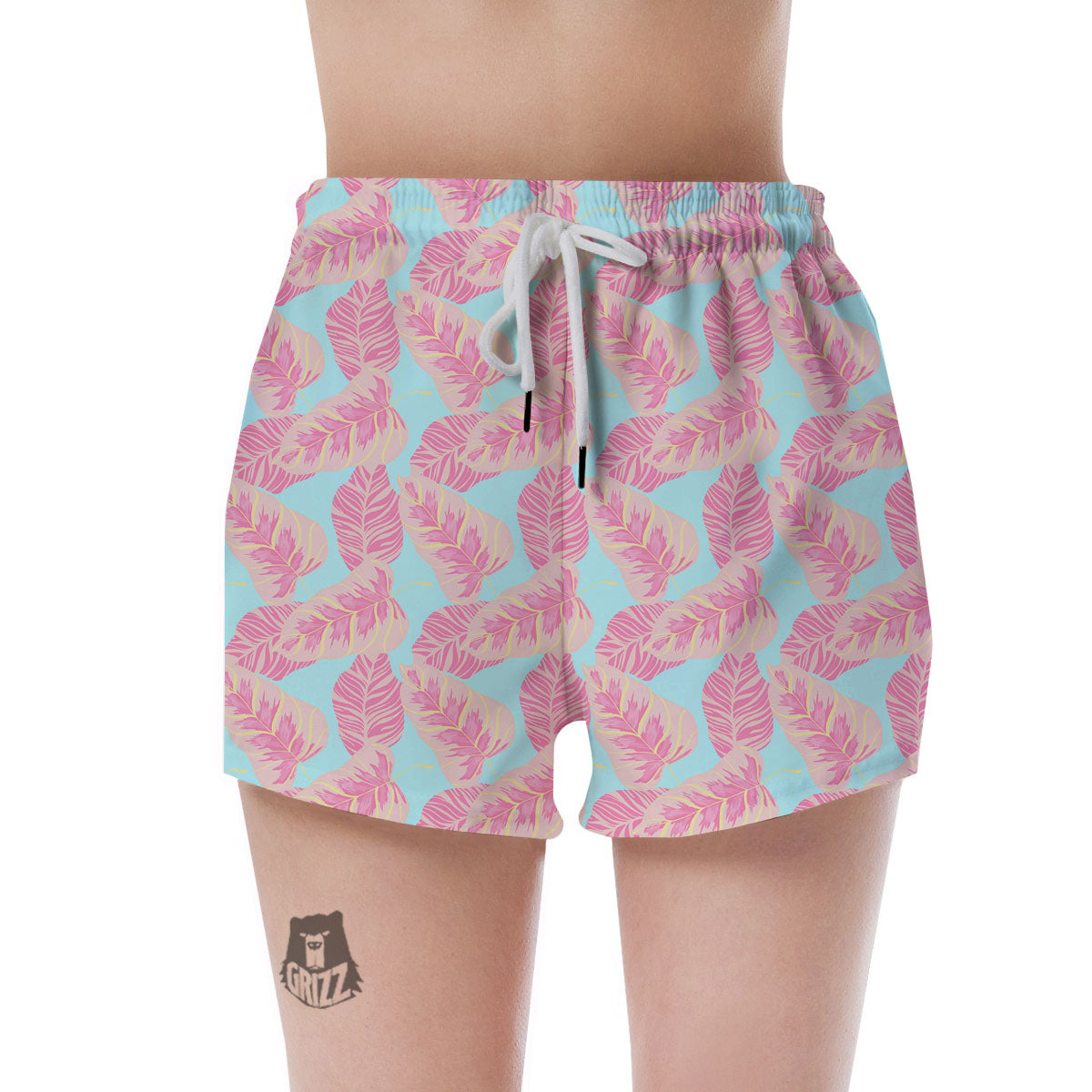 Tropical Leaf Pink And Teal Print Pattern Women's Shorts-grizzshop
