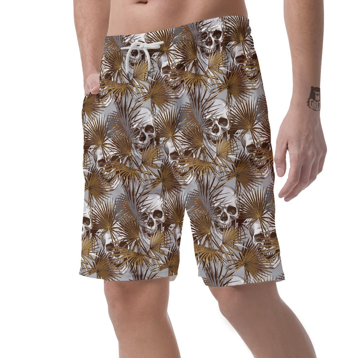 Tropical Leaf Skull Men's Shorts-grizzshop