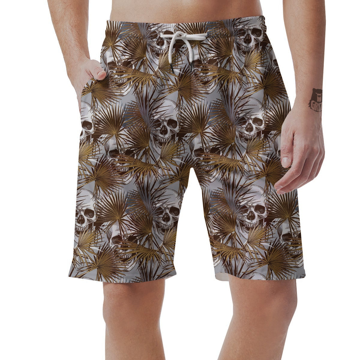 Tropical Leaf Skull Men's Shorts-grizzshop