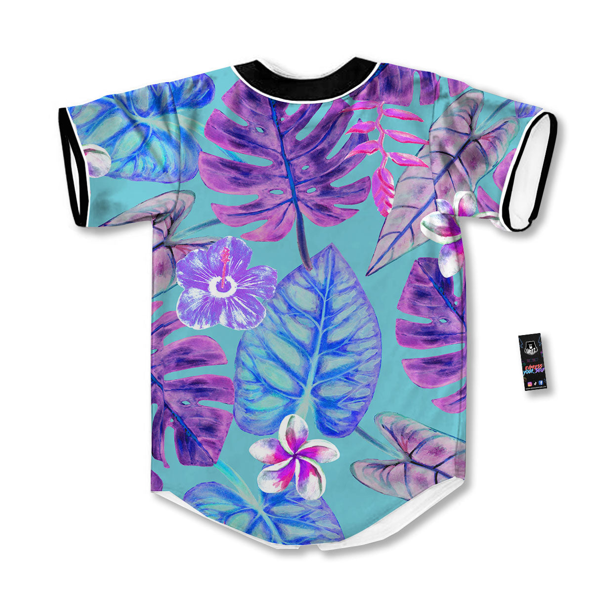 Tropical Leaf Teal And Purple Print Baseball Jersey-grizzshop