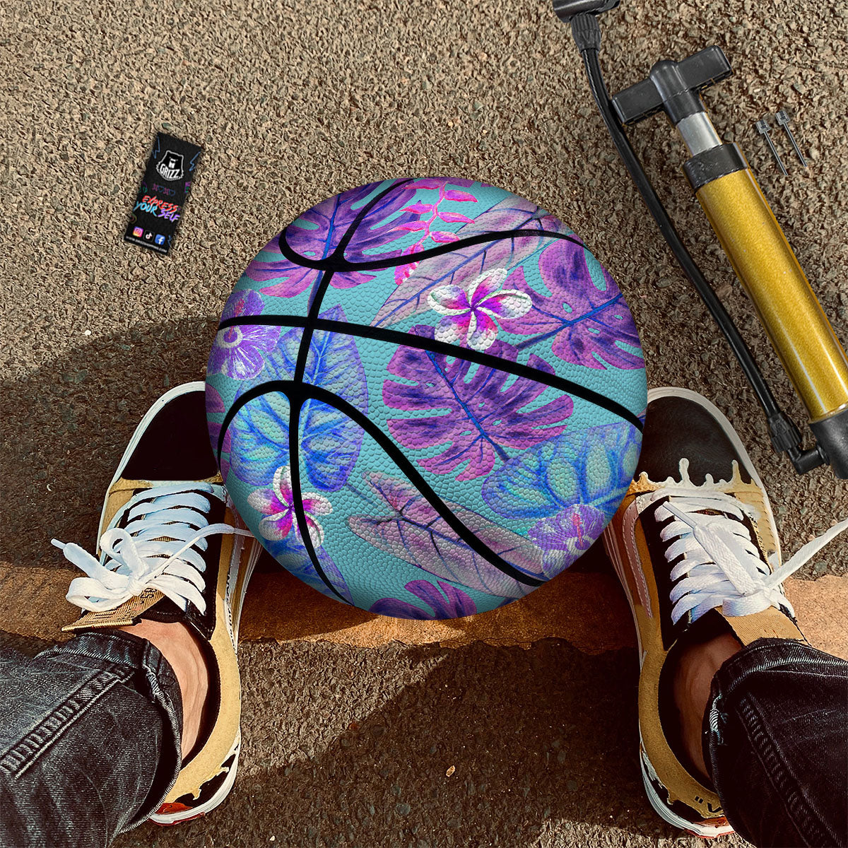 Tropical Leaf Teal And Purple Print Basketball-grizzshop
