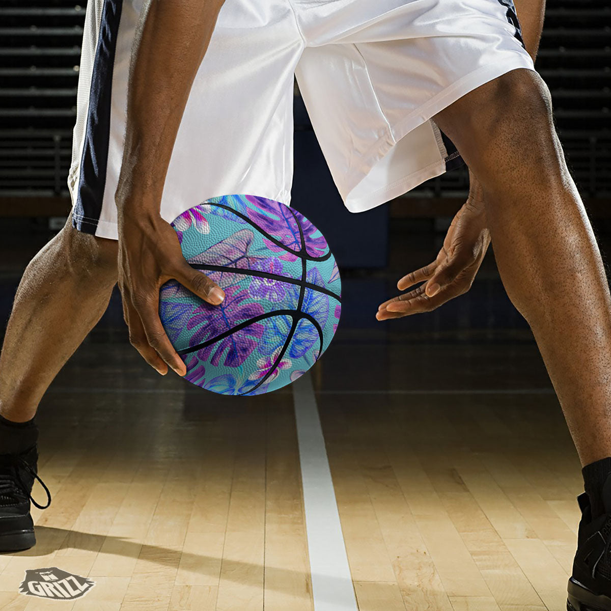 Tropical Leaf Teal And Purple Print Basketball-grizzshop