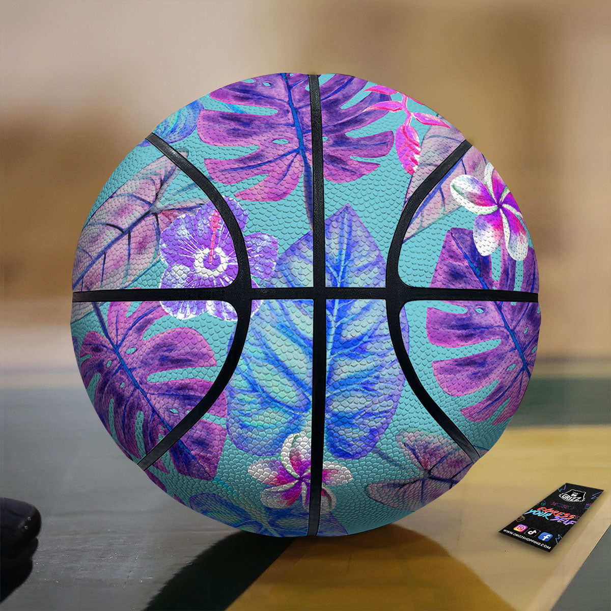 Tropical Leaf Teal And Purple Print Basketball-grizzshop