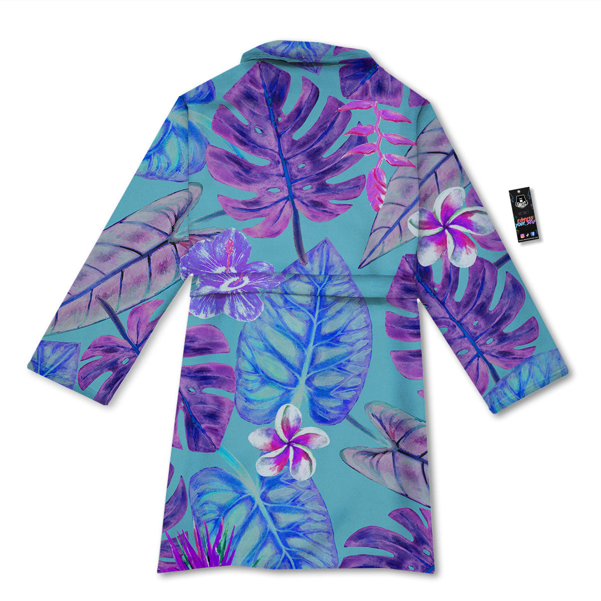 Tropical Leaf Teal And Purple Print Bathrobe-grizzshop
