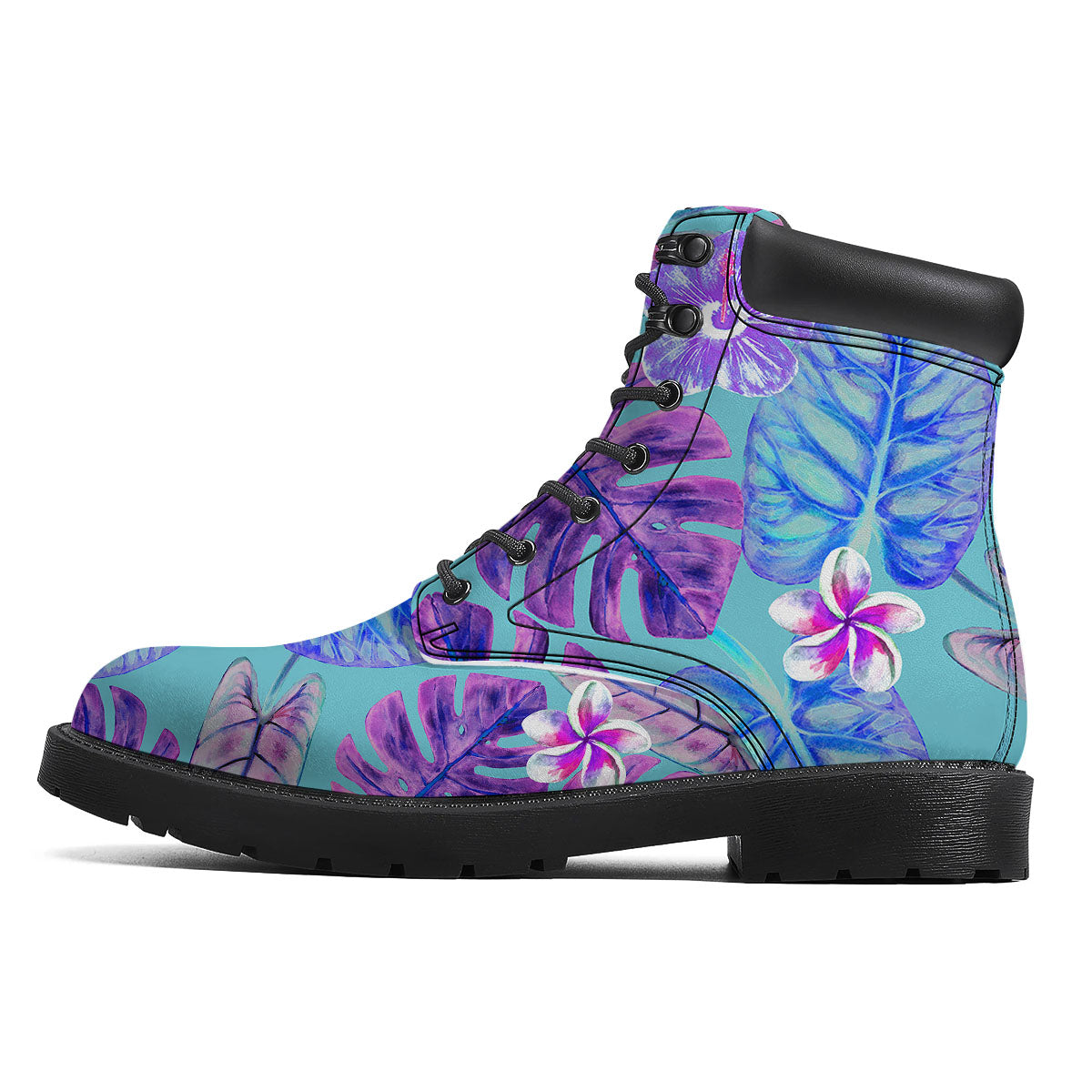 Tropical Leaf Teal And Purple Print Boots-grizzshop