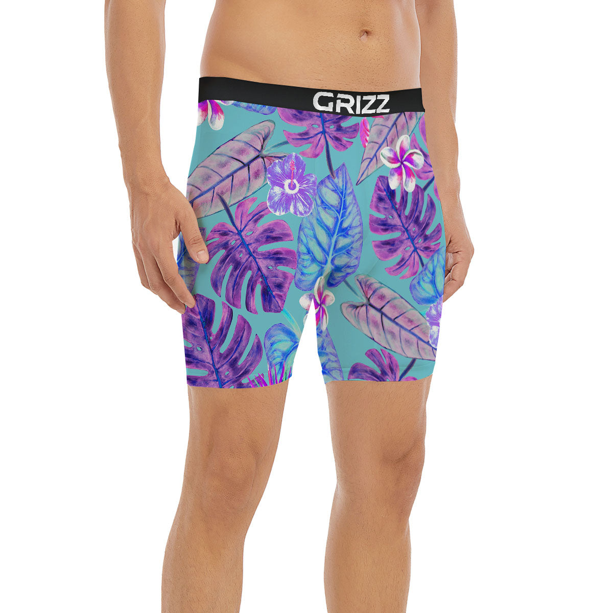 Tropical Leaf Teal And Purple Print Boxer Briefs-grizzshop