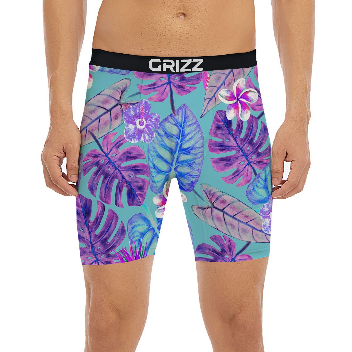 Tropical Leaf Teal And Purple Print Boxer Briefs-grizzshop