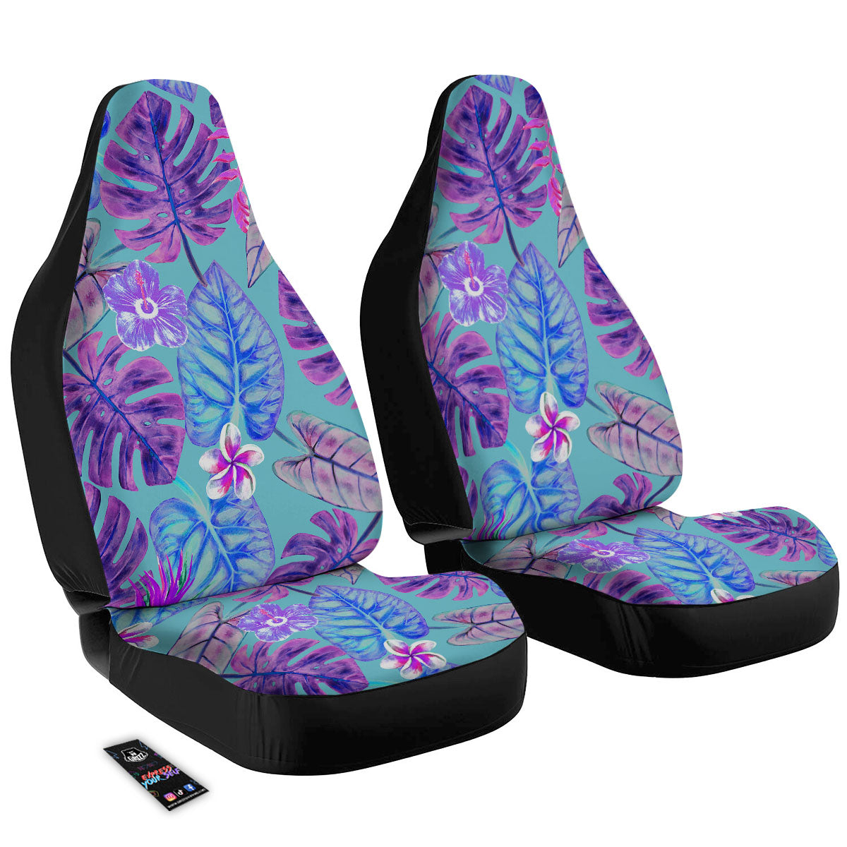 Tropical Leaf Teal And Purple Print Car Seat Covers-grizzshop