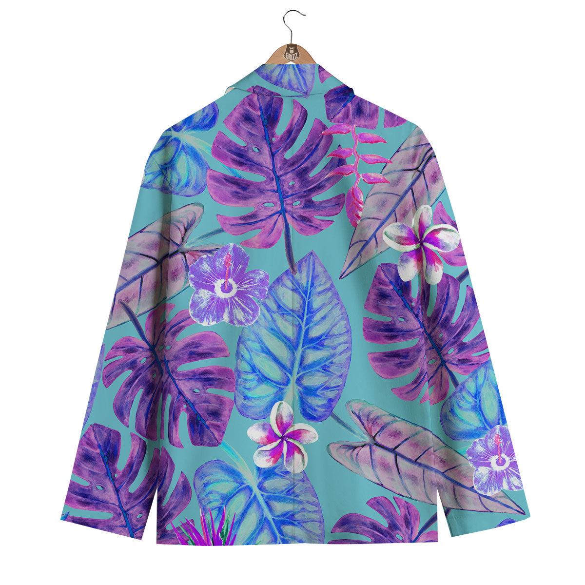 Tropical Leaf Teal And Purple Print Men's Blazer-grizzshop