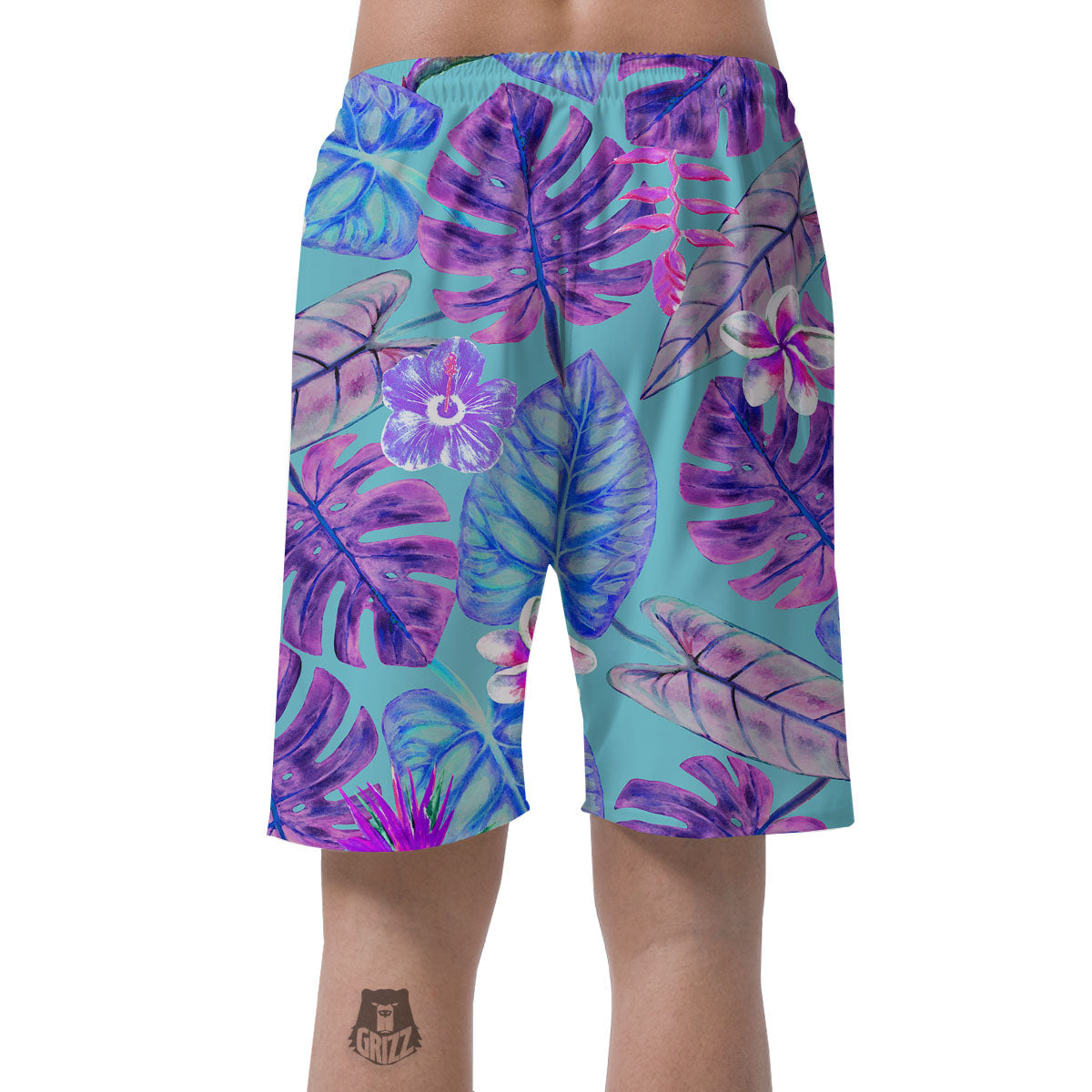Tropical Leaf Teal And Purple Print Men's Shorts-grizzshop
