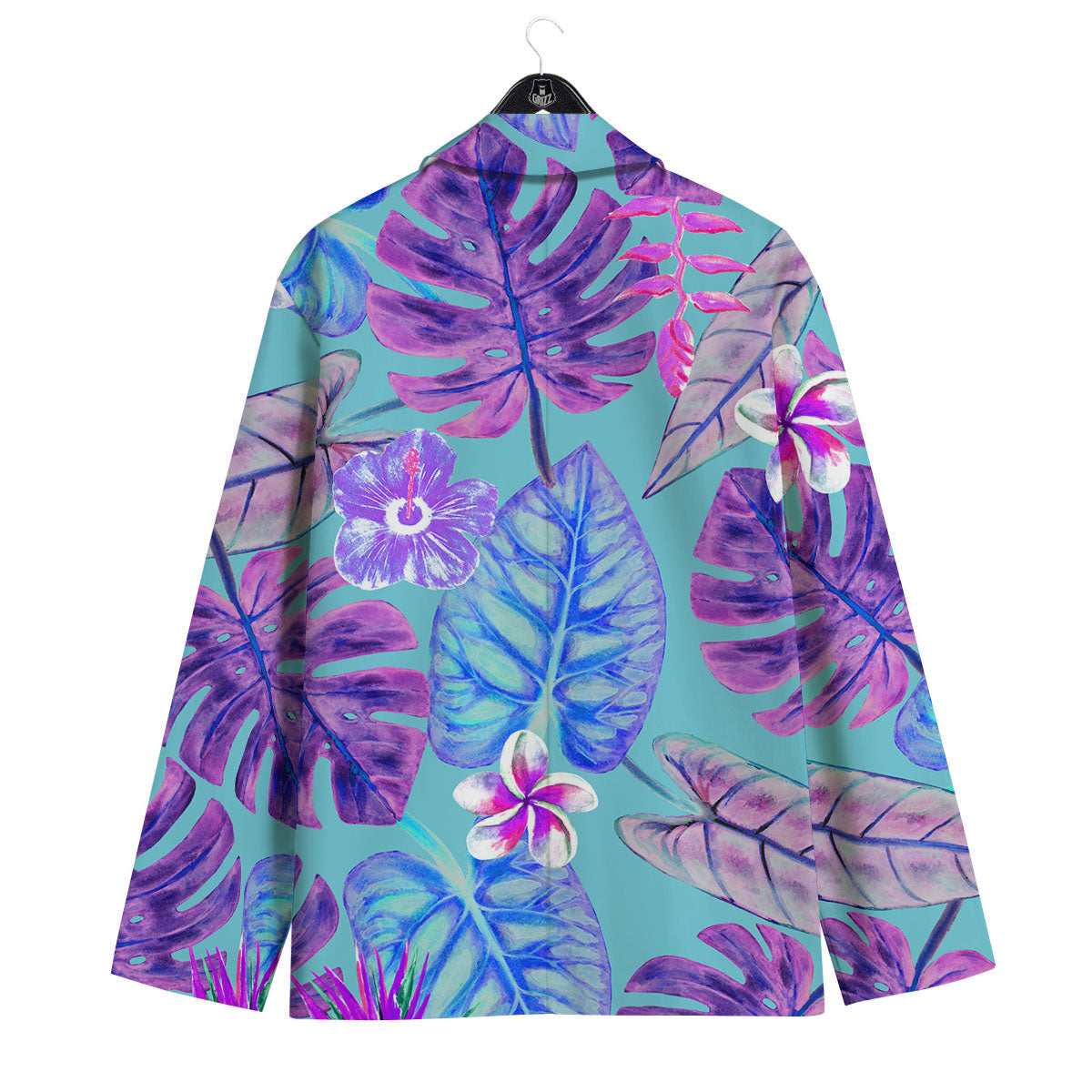 Tropical Leaf Teal And Purple Print Men's Sport Coat-grizzshop