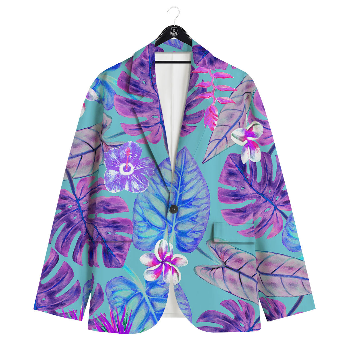 Tropical Leaf Teal And Purple Print Men's Sport Coat-grizzshop